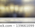 White Marble Surface with Gray Veining, Set Against Dark, Textured Background that Diffused Glass. 139661099