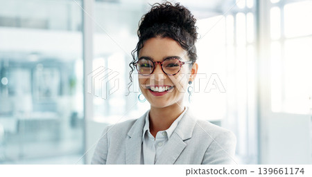 Face, business and woman with a smile, office and arms crossed with a career, consultant and entrepreneur. Portrait, person or employee with glasses, workplace or agent with ambition or administrator Face, business and woman with a smile, office and arms crossed with a career, consultant and entrepreneur. Portrait, person or employee with glasses, workplace or agent with ambition or administrator 139661174