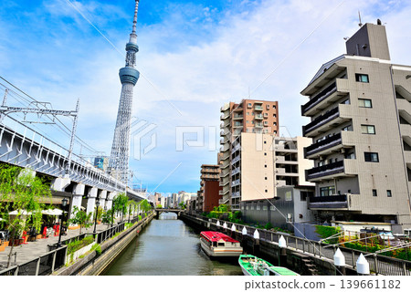 從北次縣川濱河步道上的橋上看到的東京晴空塔。 139661182
