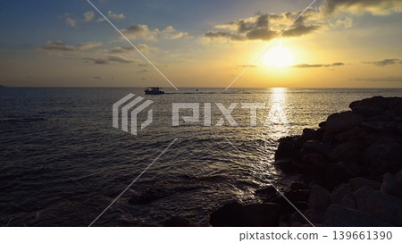 Golden Sunrise on Rhodes Coast, Greece Summer Travel Concept Golden Sunrise on Rhodes Coast, Greece Summer Travel Concept 139661390