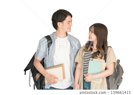 Students/university men and women with textbooks/notebooks (campus life/lovers/couples) Students/university men and women with textbooks/notebooks (campus life/lovers/couples) 139661415
