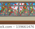 Many red handprints on the window 139661476