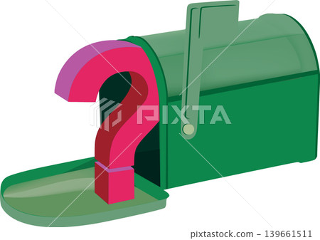 Question mark emerging from open green mailbox on white background 139661511