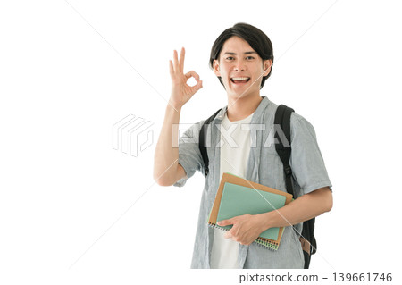 Asian male college student in a university/school corridor (student/cram school/preparatory school) Asian male college student in a university/school corridor (student/cram school/preparatory school) 139661746