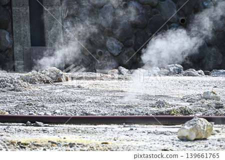 [Beppu City, Oita Prefecture] Myoban Onsen - Steam from hot spring gases erupting from the ground. 139661765