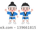 Two figures, a man and a woman, wearing festival happi coats (no outline). 139661815