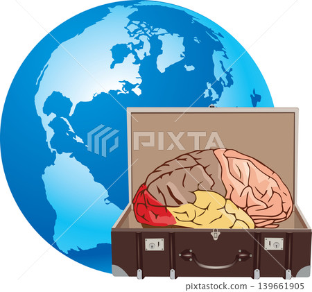 Human brain traveling around the world in a suitcase Human brain traveling around the world in a suitcase 139661905