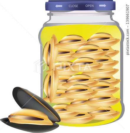 glass jar with seafood mussels- glass jar with seafood mussels- 139661907