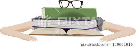 books glasses and human arms books glasses and human arms 139661916