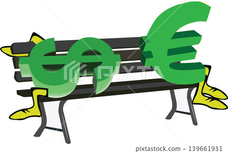 Dollar and euro currency symbols relaxing on bench Dollar and euro currency symbols relaxing on bench 139661931