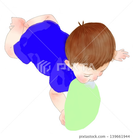 Watercolor-style illustration of a baby playing with toys 139661944