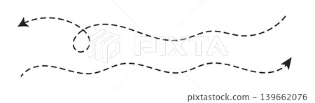 Long dash line arrow, curve horizontal dot direction path Long dash line arrow, curve horizontal dot direction path 139662076