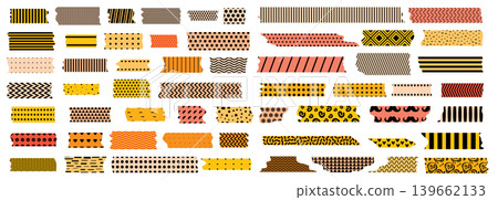 Orange scotch tape icon set, red and pink adhesive tape pieces Orange scotch tape icon set, red and pink adhesive tape pieces 139662133