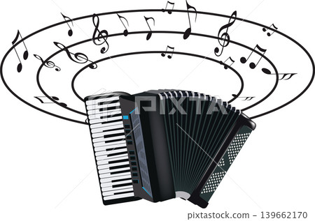 Accordion musical instrument with notes- Accordion musical instrument with notes- 139662170