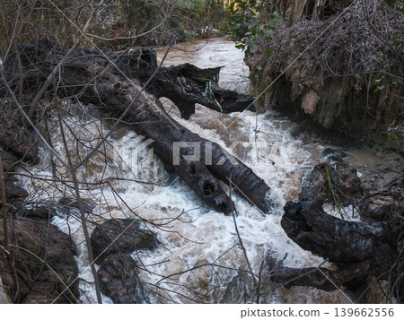 Muddy river after heavy rainfall climate change concept Muddy river after heavy rainfall climate change concept 139662556