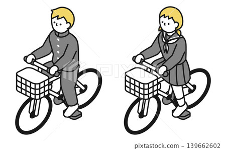 等距插圖:國中男生女生騎自行車 等距插圖:國中男生女生騎自行車 139662602