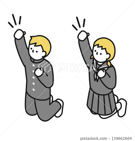 Isometric illustration: Middle school boys and girls jumping for joy Isometric illustration: Middle school boys and girls jumping for joy 139662604