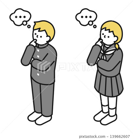 Isometric illustration: Middle school boys and girls thinking about something. Isometric illustration: Middle school boys and girls thinking about something. 139662607