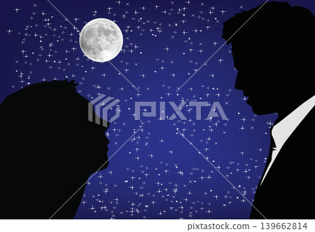 Couple interacting under starry night sky with moon Couple interacting under starry night sky with moon 139662814