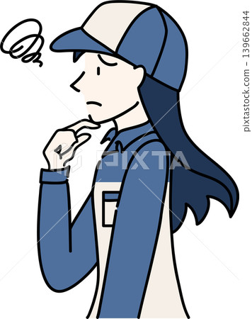 A side view illustration of a working woman wearing a hat and work clothes. 139662844