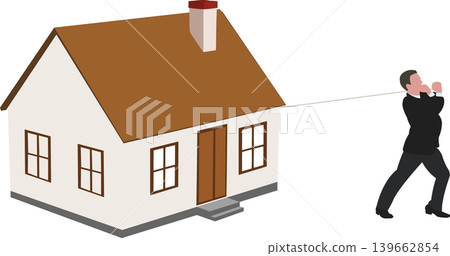 Businessman pulling a detached house with a rope Businessman pulling a detached house with a rope 139662854