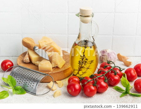 Italian cooking ingredients for fresh mediterranean meal preparation Italian cooking ingredients for fresh mediterranean meal preparation 139662911
