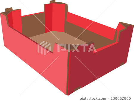 Empty red cardboard produce box open on white background Empty red cardboard produce box open on white background 139662960