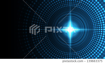 Futuristic background featuring concentric blue glowing dots and a central bright starburst Futuristic background featuring concentric blue glowing dots and a central bright starburst 139663375