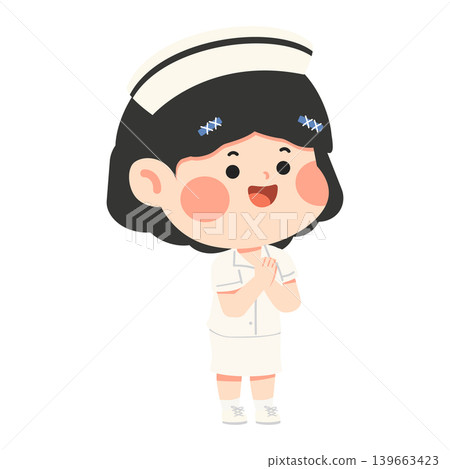 Cute Nurse Greeting With Hands Together Cute Nurse Greeting With Hands Together 139663423