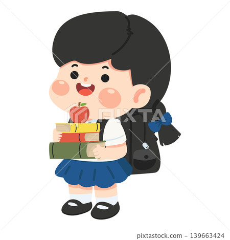 Girl Student Holding Books And Apple For School Girl Student Holding Books And Apple For School 139663424