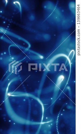Abstract blue light trails with glowing dots, soft curves, and flowing luminous motion in a dreamy digital space. Abstract blue light trails with glowing dots, soft curves, and flowing luminous motion in a dreamy digital space. 139663464