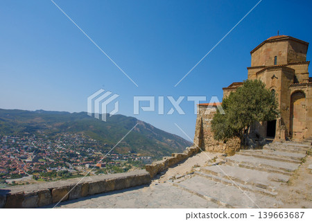 Old Jvari Monastery, Georgian Orthodox monastery of the 6th century on the mountain. Jvari. Georgia. Old Jvari Monastery, Georgian Orthodox monastery of the 6th century on the mountain. Jvari. Georgia. 139663687