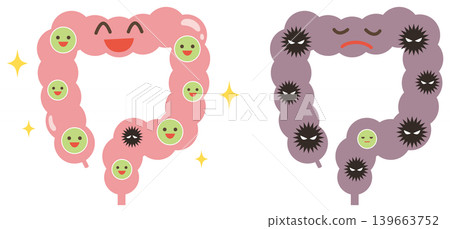 Large intestine with a predominance of beneficial bacteria vs. large intestine with a predominance of harmful bacteria 139663752