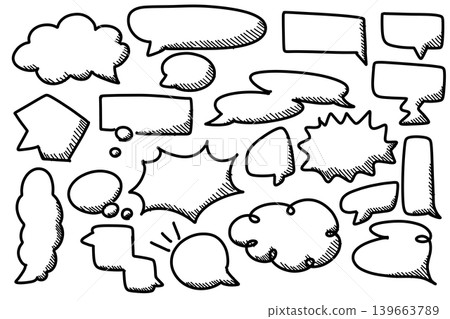 Hand-drawn style speech bubble set, transparent PNG (Variation 1) Hand-drawn style speech bubble set, transparent PNG (Variation 1) 139663789