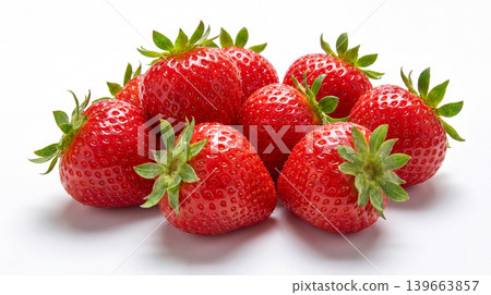 Pile of fresh ripe strawberries with green stems on a white surface white background strawberries antioxidant delicious agriculture nutrition ingredient culinary smoothie refreshing Pile of fresh ripe strawberries with green stems on a white surface white background strawberries antioxidant delicious agriculture nutrition ingredient culinary smoothie refreshing 139663857