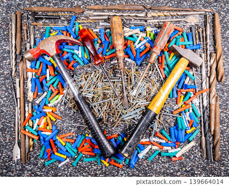 Set of many DIY tools and accessories for a background 139664014