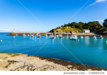 Port of Sauzon in France on the island Belle ile en Mer in the Morbihan Port of Sauzon in France on the island Belle ile en Mer in the Morbihan 139664334
