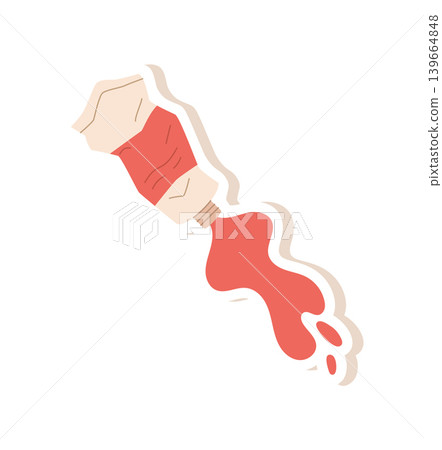 Flat cartoon tube paint sticker icon. Cute red acrylic tube as simple art tool and craft supply for painter or children workshop. White background suits school study, diy hobby class or creative 139664848