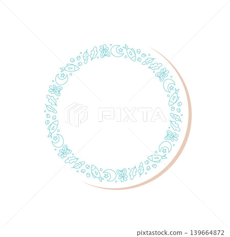 Circular adventure camp sticker with sketch outline and doodle style. Forest and tent elements frame an outdoor nature theme. Minimal frame suits hiking, outdoor, nature concepts. Circular adventure camp sticker with sketch outline and doodle style. Forest and tent elements frame an outdoor nature theme. Minimal frame suits hiking, outdoor, nature concepts. 139664872