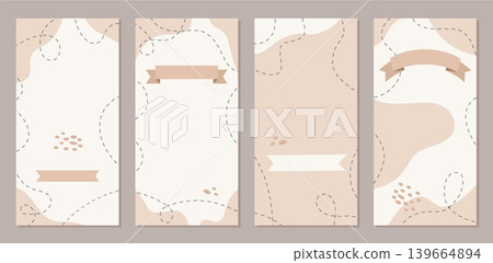 Minimal boho abstract vertical banner background set. Organic blob shape with flat pattern and soft form a simple curvy frame. Modern set of fluid graphic shape as neutral banner template 139664894