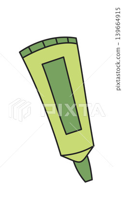 Toothpaste in green cartoon sketch icon with camp equipment idea. Travel and adventure theme, doodle color element, graphic for camp trip or outdoor equipment look. Toothpaste in green cartoon sketch icon with camp equipment idea. Travel and adventure theme, doodle color element, graphic for camp trip or outdoor equipment look. 139664915