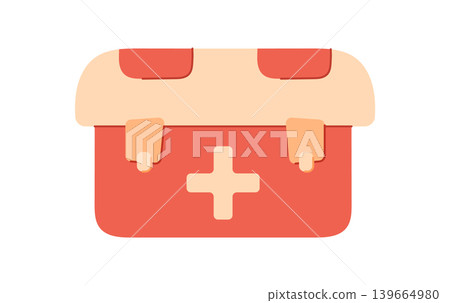Flat red emergency hospital aid symbol. Simple blood donation concept as charity and help for healthcare support. Abstract medical donate sign suits transfusion poster, sticker and app icon use 139664980