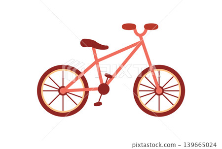 Red bicycle icon in flat minimal style. Simple red bike with handlebar, saddle and wheels as clean eco transportation symbol. Modern two for child leisure, sport ride or sustainable urban commuting Red bicycle icon in flat minimal style. Simple red bike with handlebar, saddle and wheels as clean eco transportation symbol. Modern two for child leisure, sport ride or sustainable urban commuting 139665024