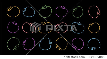 Set of organic chalk outline shapes in bright color. Collection of abstract fluid blob and irregular frame with bubble, for modern label or banner, simple pattern style. Set of organic chalk outline shapes in bright color. Collection of abstract fluid blob and irregular frame with bubble, for modern label or banner, simple pattern style. 139665088
