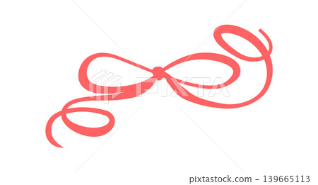 Romantic red coquette bow line art. Cute girly ribbon knot as simple hand drawn ornament. Wavy graphic bow shape suits wedding card and valentine invite with minimal decorative frame or border Romantic red coquette bow line art. Cute girly ribbon knot as simple hand drawn ornament. Wavy graphic bow shape suits wedding card and valentine invite with minimal decorative frame or border 139665113