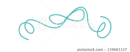 Whimsical ribbon bow sketch in white and teal line style. Cute wavy knot as romantic decor and decorative element. Simple wedding bow doodle for invite or valentine card, minimal coquette ornament Whimsical ribbon bow sketch in white and teal line style. Cute wavy knot as romantic decor and decorative element. Simple wedding bow doodle for invite or valentine card, minimal coquette ornament 139665137