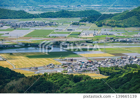 View of the Omi Plain from the Akagami-yama (Tarobo-yama) observation deck, Higashiomi City, Shiga Prefecture 139665139