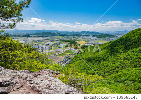 View of the Omi Plain from the Akagami-yama (Tarobo-yama) observation deck, Higashiomi City, Shiga Prefecture 139665145
