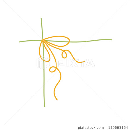 Minimal romantic bow with wavy string ribbon and soft vintage knot. Cute wedding decor element as whimsical border and frame. Doodle line decoration for invitation card or gift label template Minimal romantic bow with wavy string ribbon and soft vintage knot. Cute wedding decor element as whimsical border and frame. Doodle line decoration for invitation card or gift label template 139665164