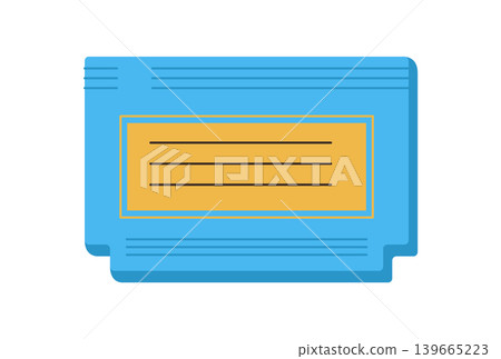 Retro vintage videogame cassette in flat style with arcade game and console. Nostalgic icon for entertainment and video themes. Blue yellow color add classic vibe for any game concept. Retro vintage videogame cassette in flat style with arcade game and console. Nostalgic icon for entertainment and video themes. Blue yellow color add classic vibe for any game concept. 139665223